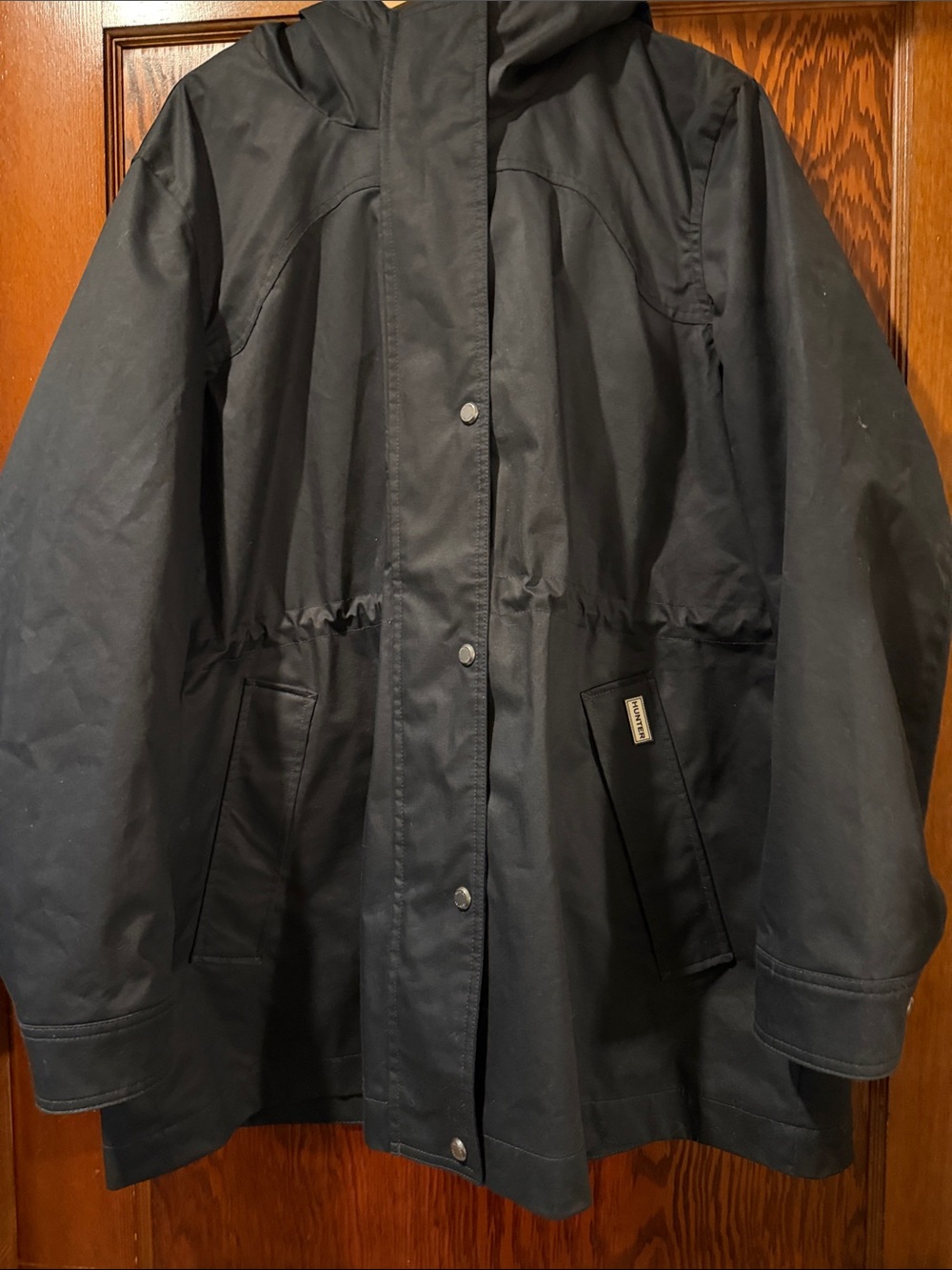 Hunter Women's XXL Black Rain Jacket Cotton Smock Full Zip Hooded